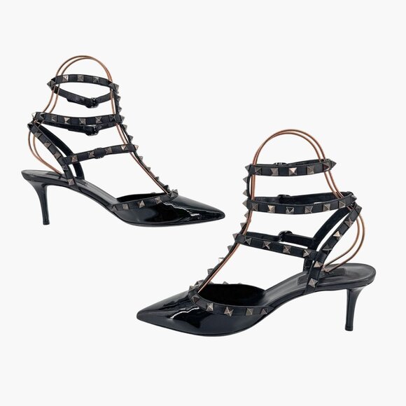 Valentino Rockstud Black Patent Leather Caged Strappy Pumps Heels Size 40 US 10 - Picture 9 of 13